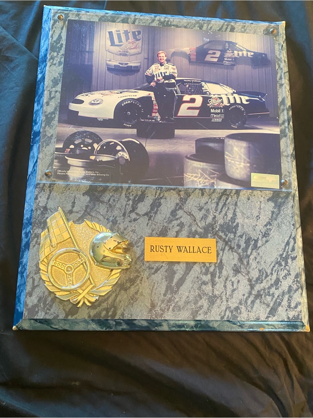 Vintage Rusty Wallace #2 Miller Lite NASCAR Photo Plaque 12x15 Penske Racing EUC